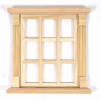 Unpainted 9 Pane Wooden Window Frame - 1:12 Scale